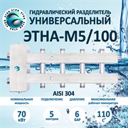 ЭТНА М5 Гидрострелка 100/100 Гидравлический разделитель с коллектором НЕРЖАВЕЙКА Aisi 304 М5/100